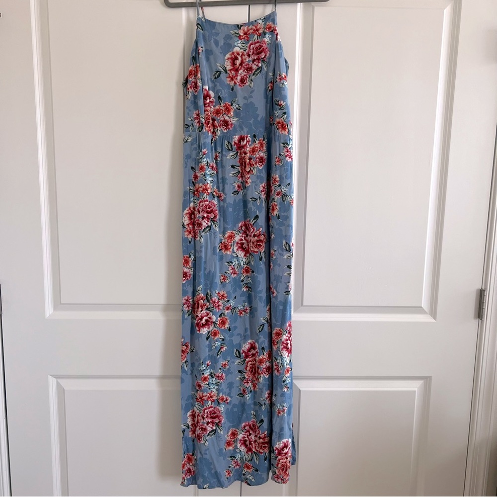 Blue floral halter neck maxi dress